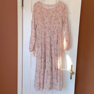 Jessakae NWT Before Sunrise Embroidered Pink Floral Midi Dress S